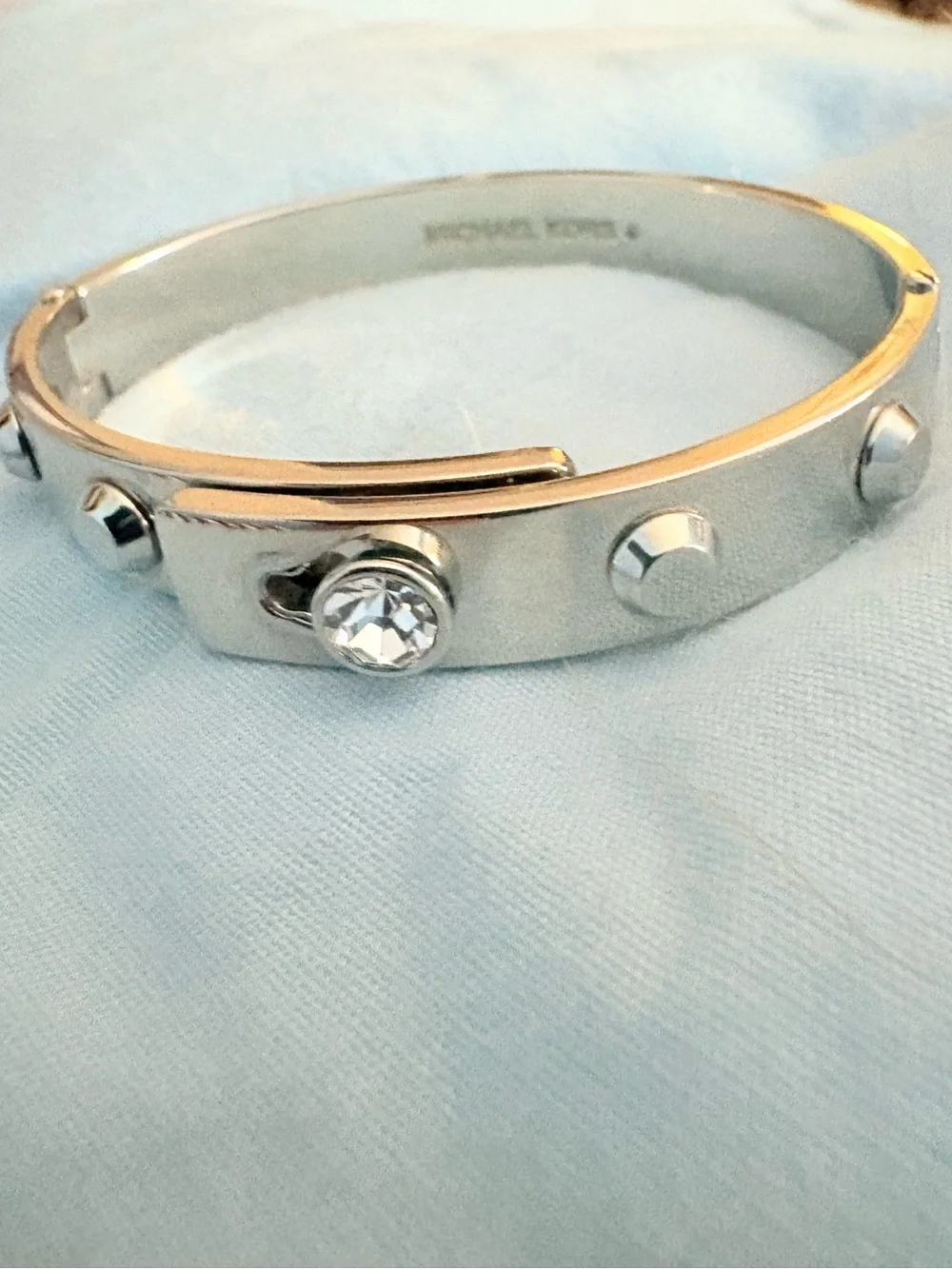 RARE Michael Kors Silver Stud & Crystal Hinged Slide Bangle Heritage Astor